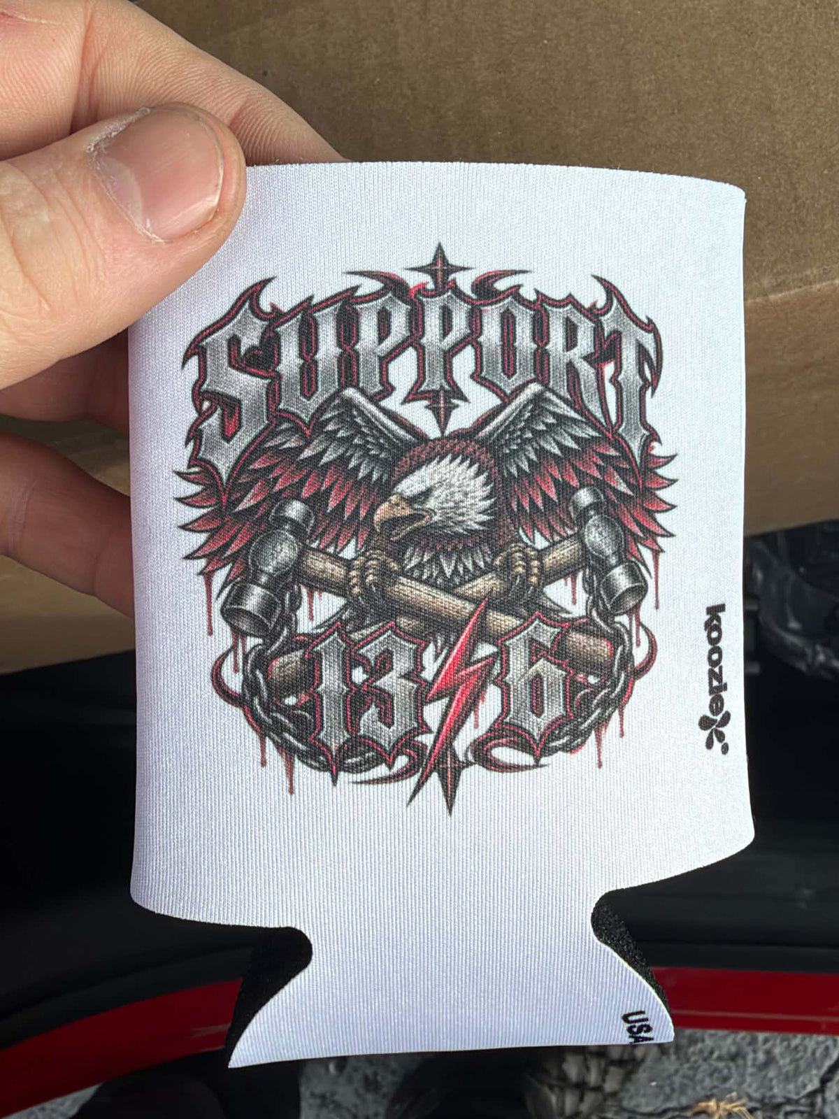 SUPPORT 13/6 EAGLE WHITE KOOZIE
