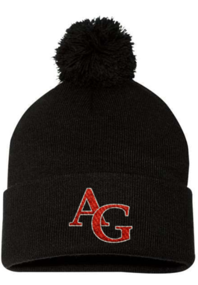 AG embroidered black Pom -pom beanie