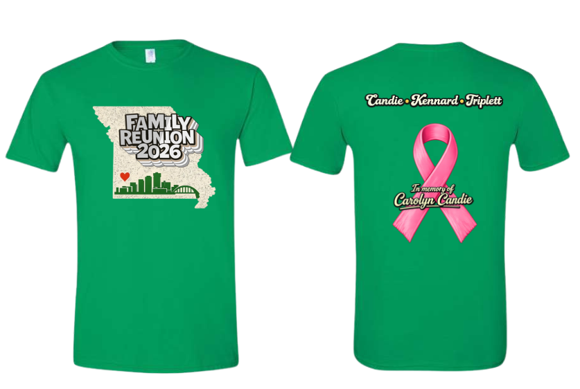 White/Black Family Reunion with ribbon on back Irish green shirt