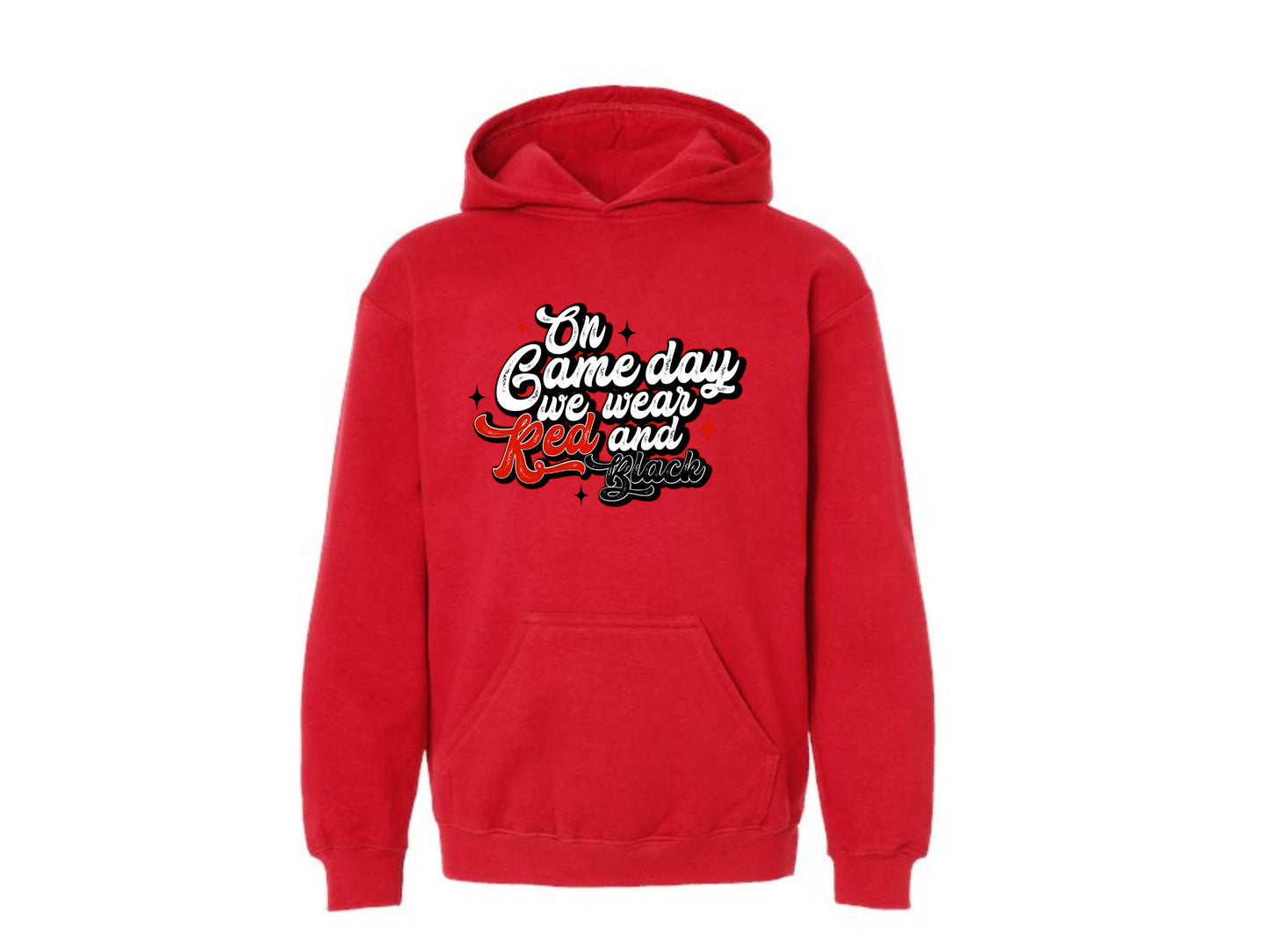 ON GAME DAY WE WEAR RED WHITE AND BLACK HOODIE