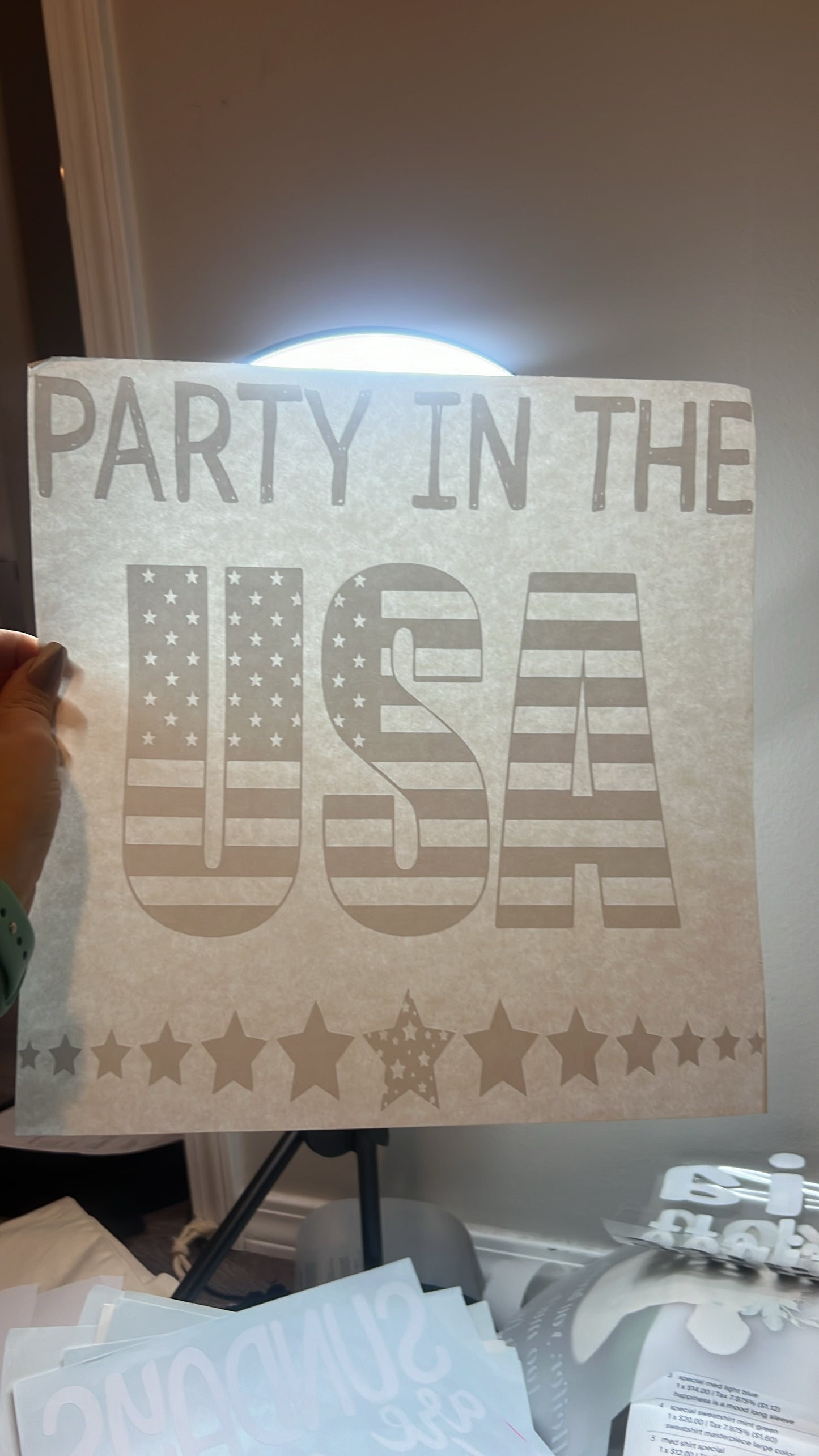 Screen Print transfer. Party in the USA