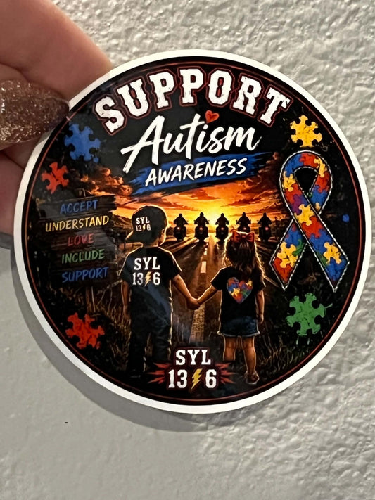 SUPPORT AUTISM AWARENESS SYL 13/6 ROUND STICKER