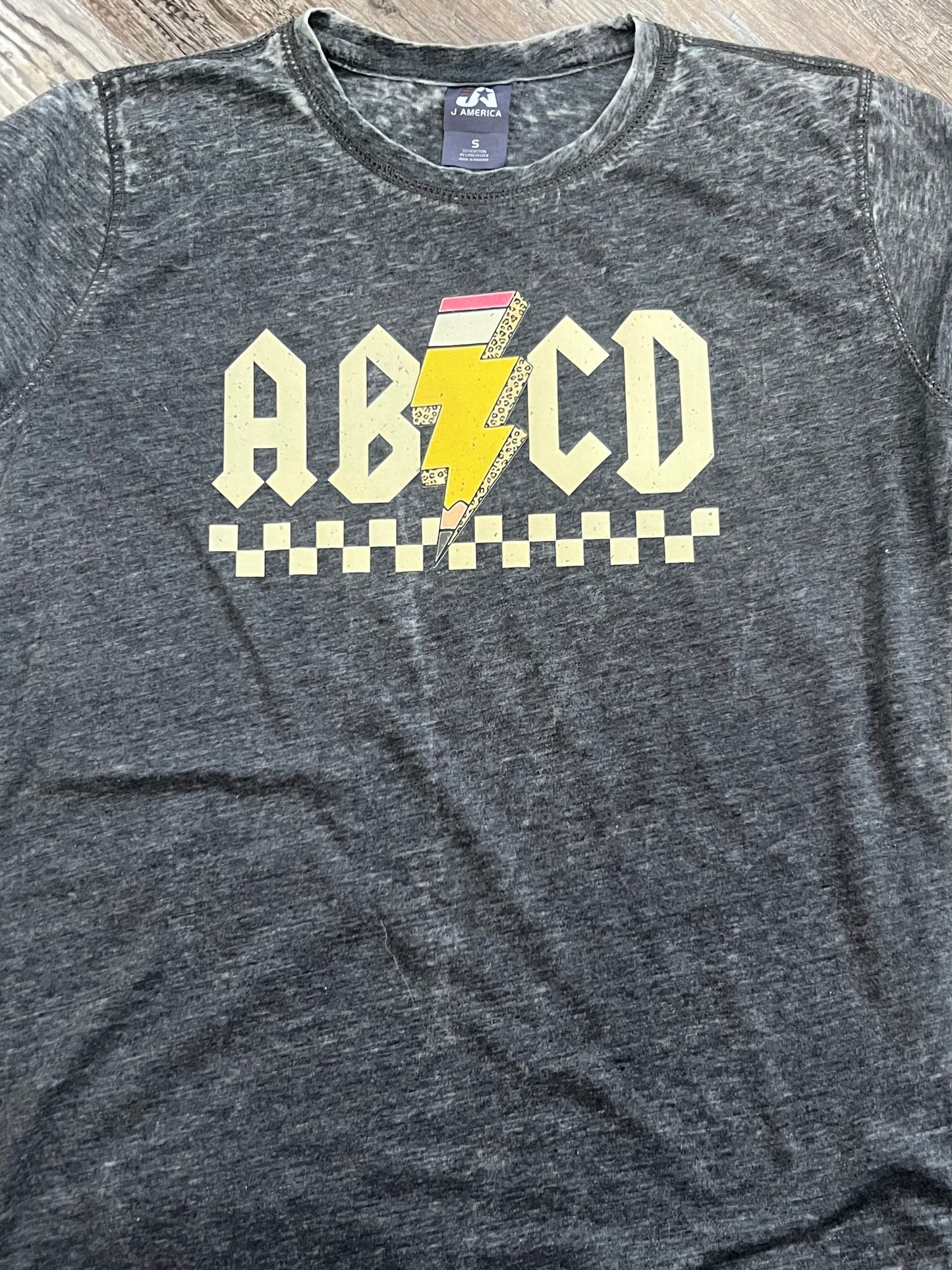 Teacher pencil ABCD acid wash shirt