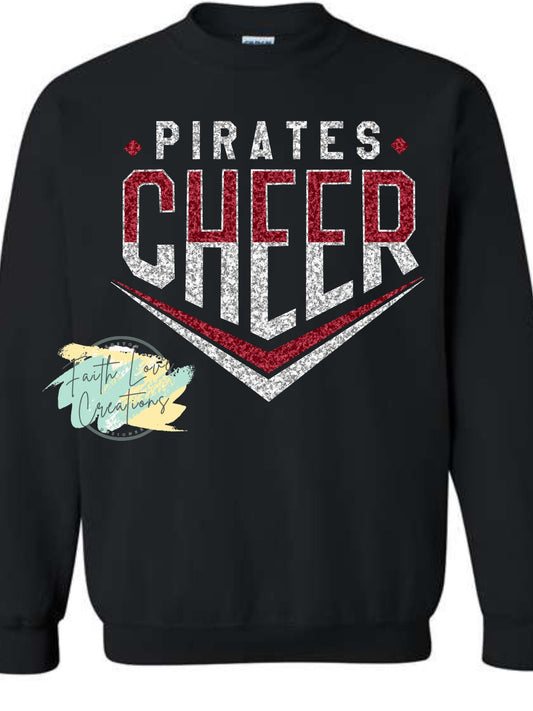 BLACK PIRATE CHEER SHIRT PRINTED GLITTER SWEATSHIRTS