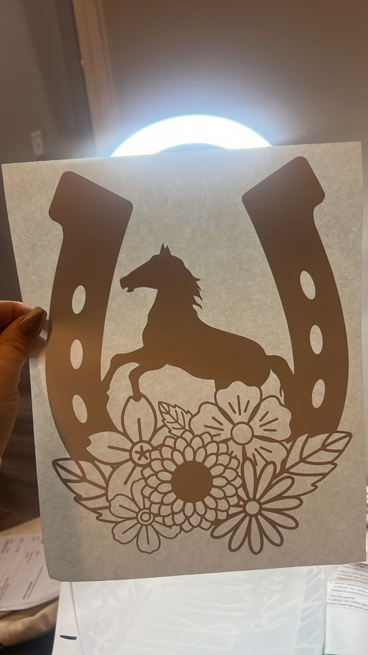 Screen Print transfer horse shoe flowers horse - youth