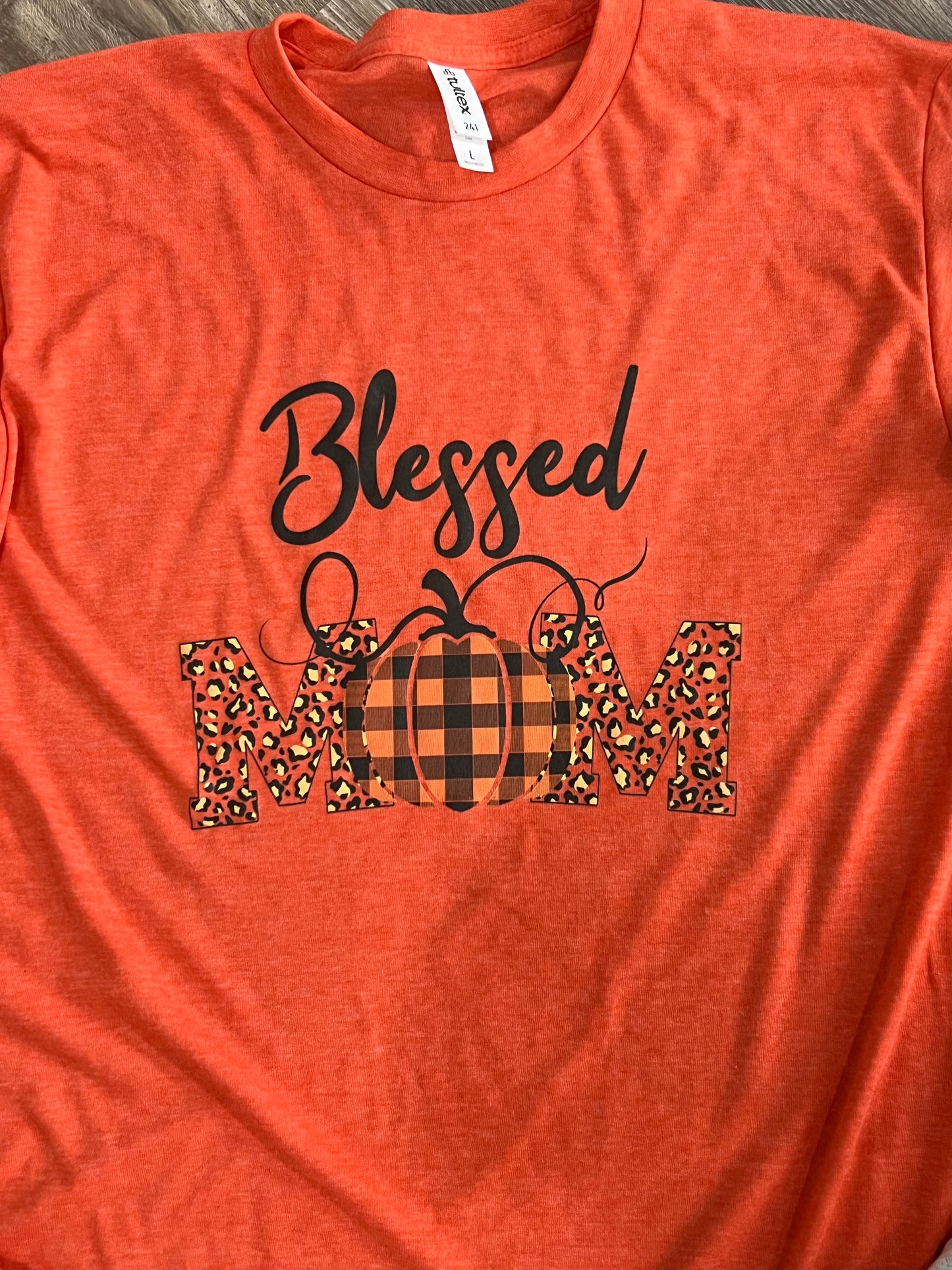 Blessed leopard mom plaid pumpkin orange shirt