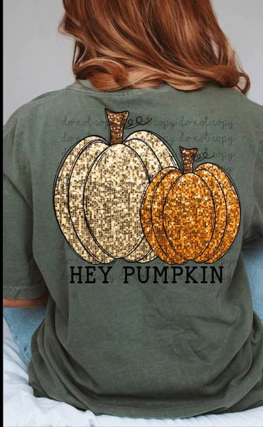 Hey pumpkin sequins comfort color green shirt