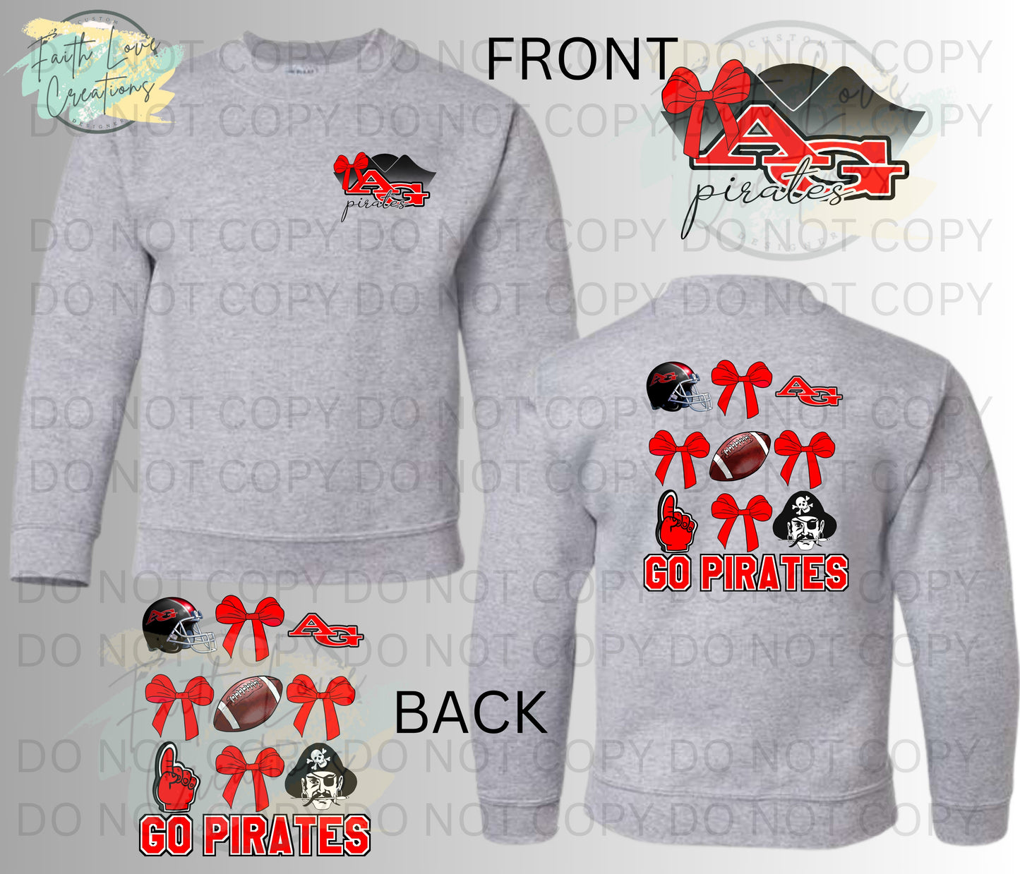 ASH GROVE PIRATES BOW FRONT AND BACK, GREY SWEATSHIRT OR SHIRT