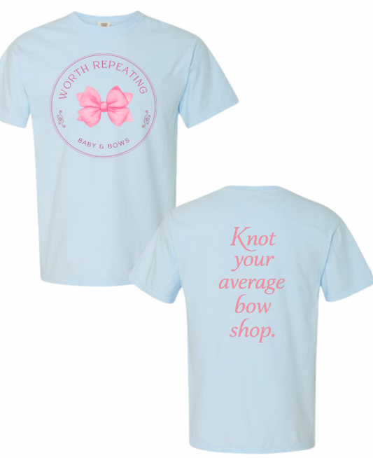 Worth Repeating Baby and Bows, chambray Comfort Colors Shirt
