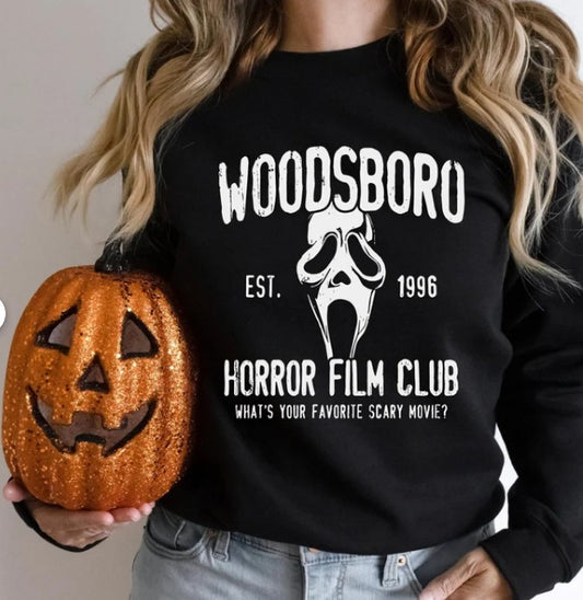 WOODBORO HORROR FILM CLUB SWEATSHIRT BLACK