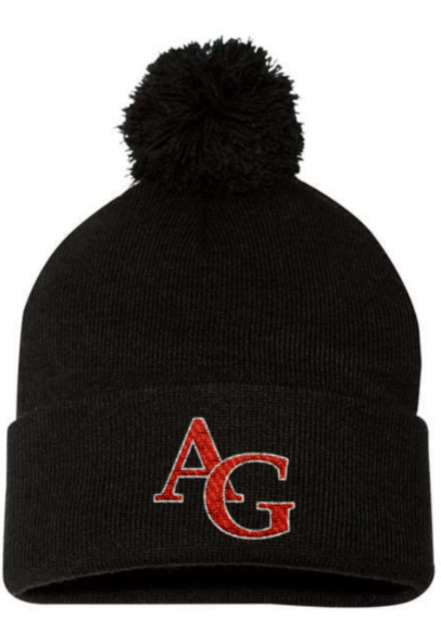 AG embroidered black poj-pom beanie