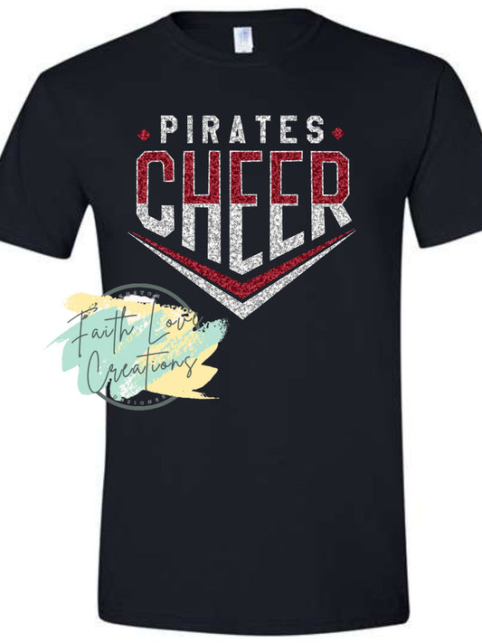 BLACK PIRATE CHEER SHIRT PRINTED GLITTER