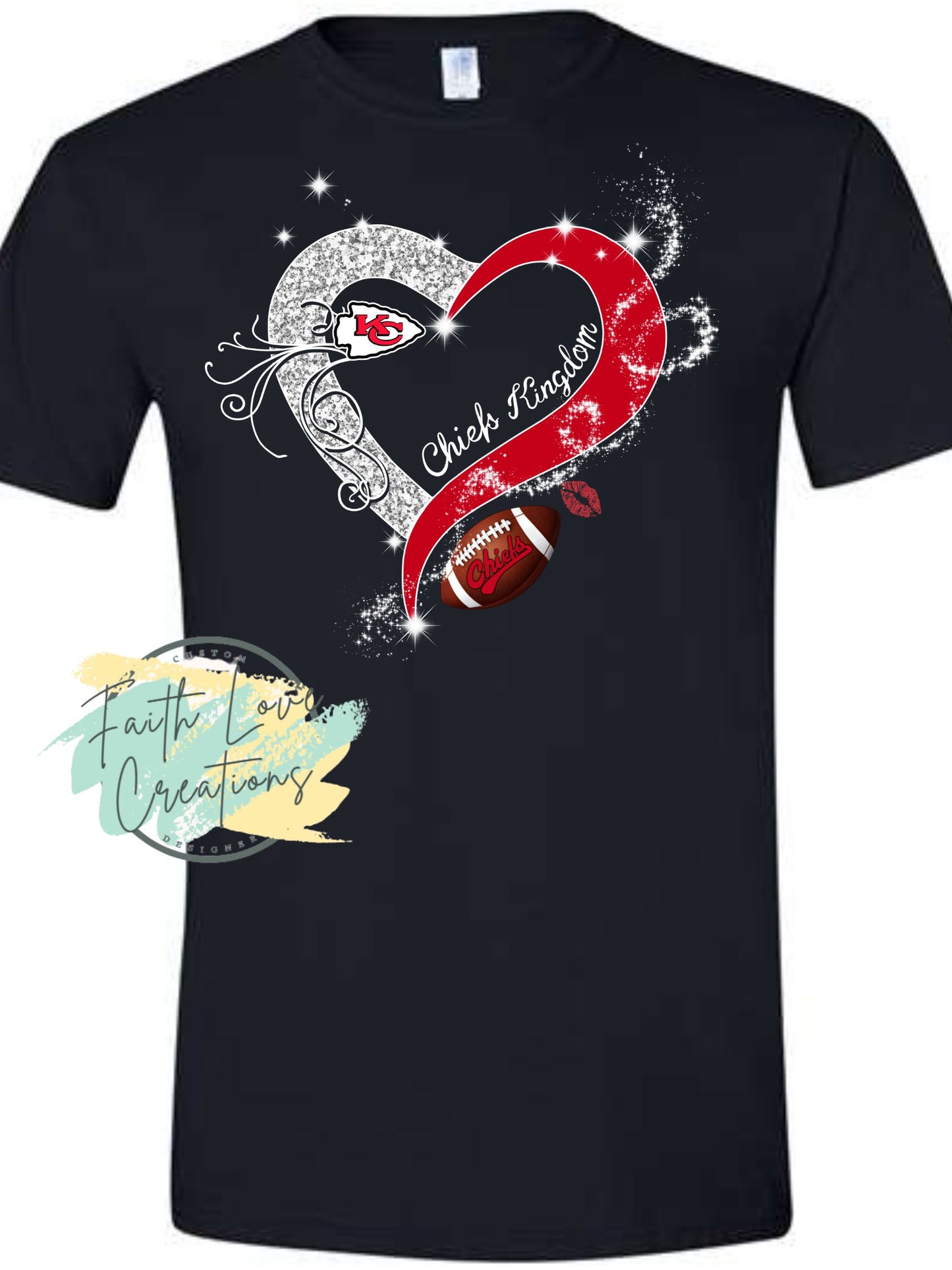 BLACK KC FOOTBALL HEART SHIRT PRINTED GLITTER