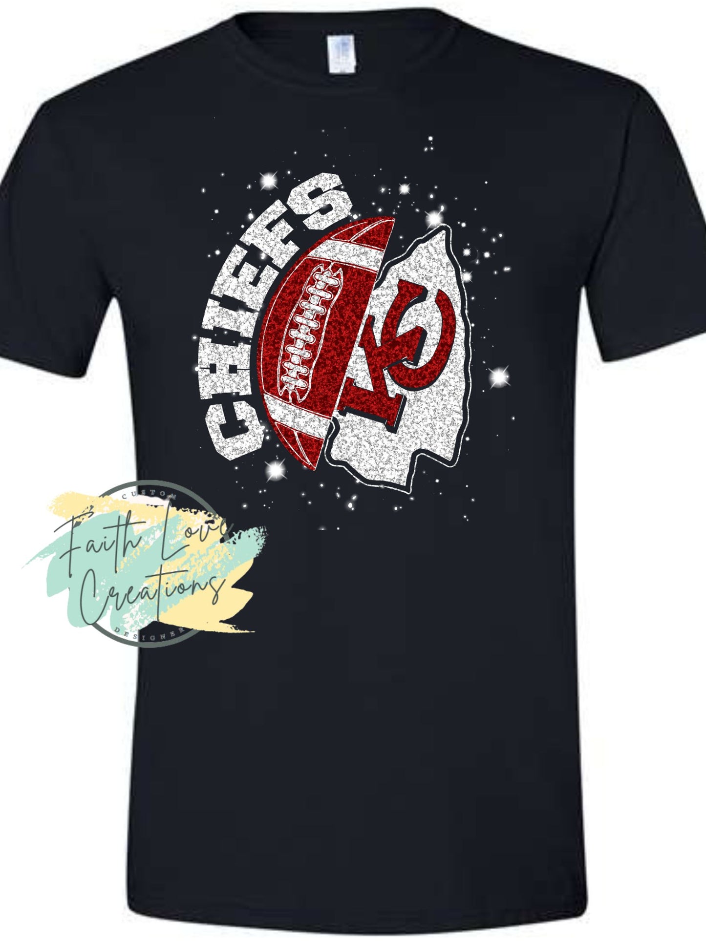 BLACK KC FOOTBALL CHIEFS SHIRT PRINTED GLITTER