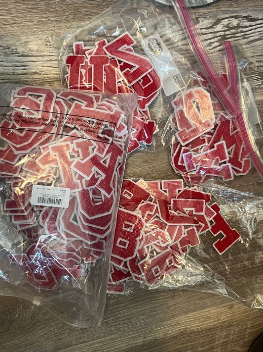 Red white iron patch letters