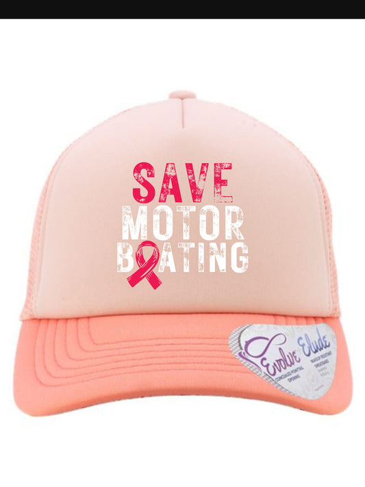 PONYTAIL FOAM TRUCKER HAT -SAVE MOTOR BOATING