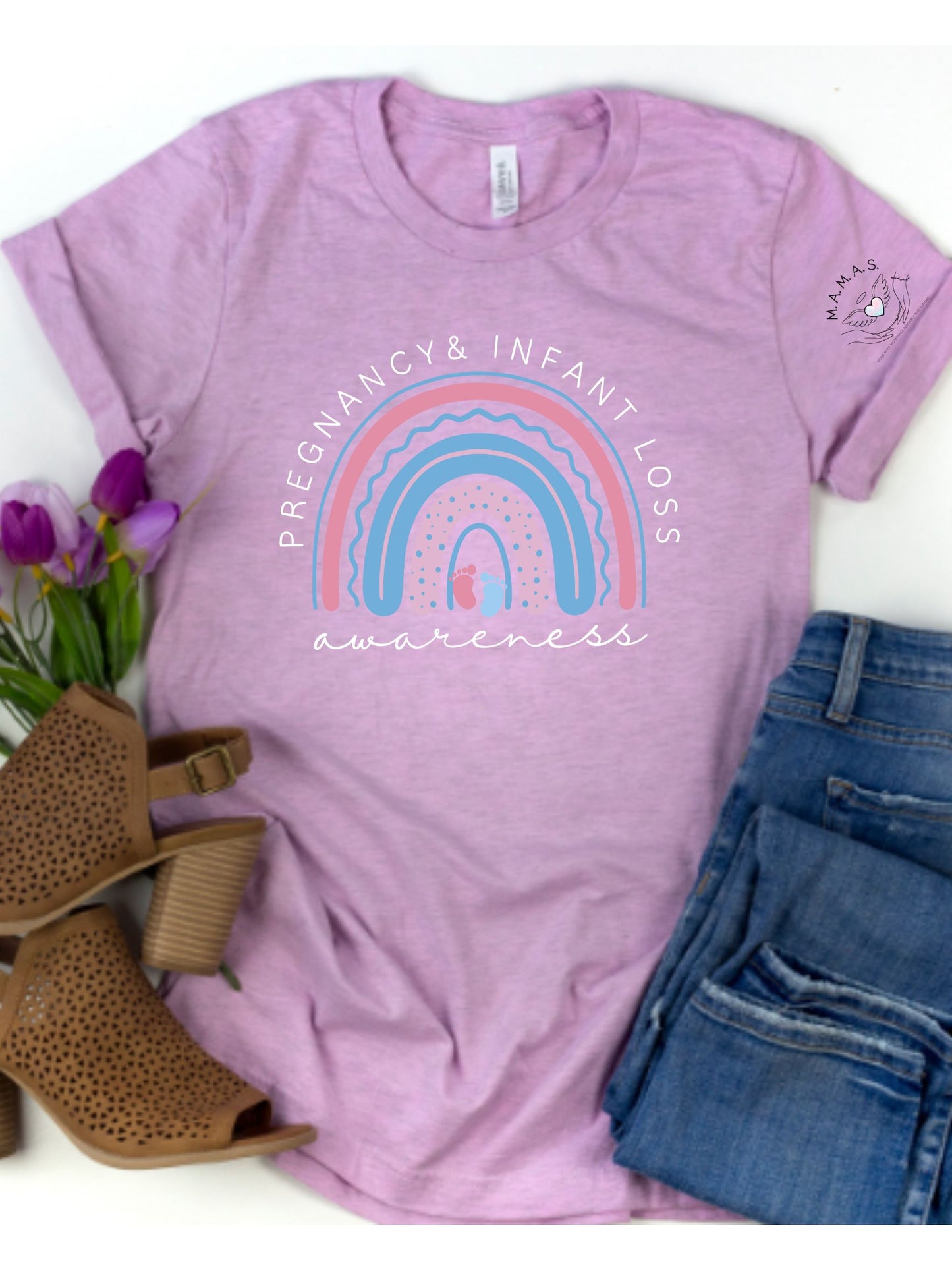 STILL A MOTHER #ANGEL MAMA, SHIRT HEATHER LIGHT PURPLE OR SWEATSHIRT LIGHT GREY