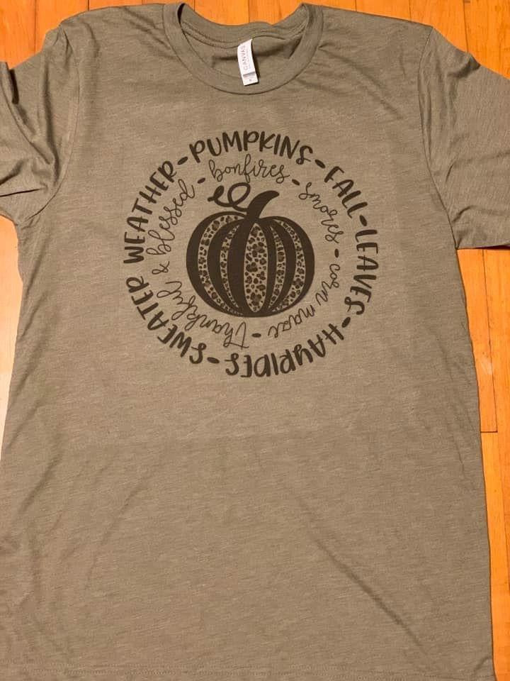 Leopard pumpkin circle olive shirt