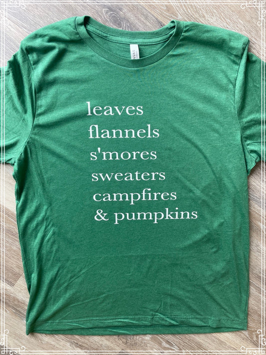 Leaves flannels s’mores sweaters campfires & pumpkins